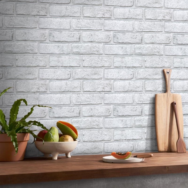 COMSTICKC 3D Faux White Brick Peel and Stick Wall Panels, 10 Pcs of 12"X12", with Gray Spots Atmosphere Design, Small Size Thin PVC Whitewash Brick Self Adhesive Fake Brick Backsplash Interior Decor - Image 2